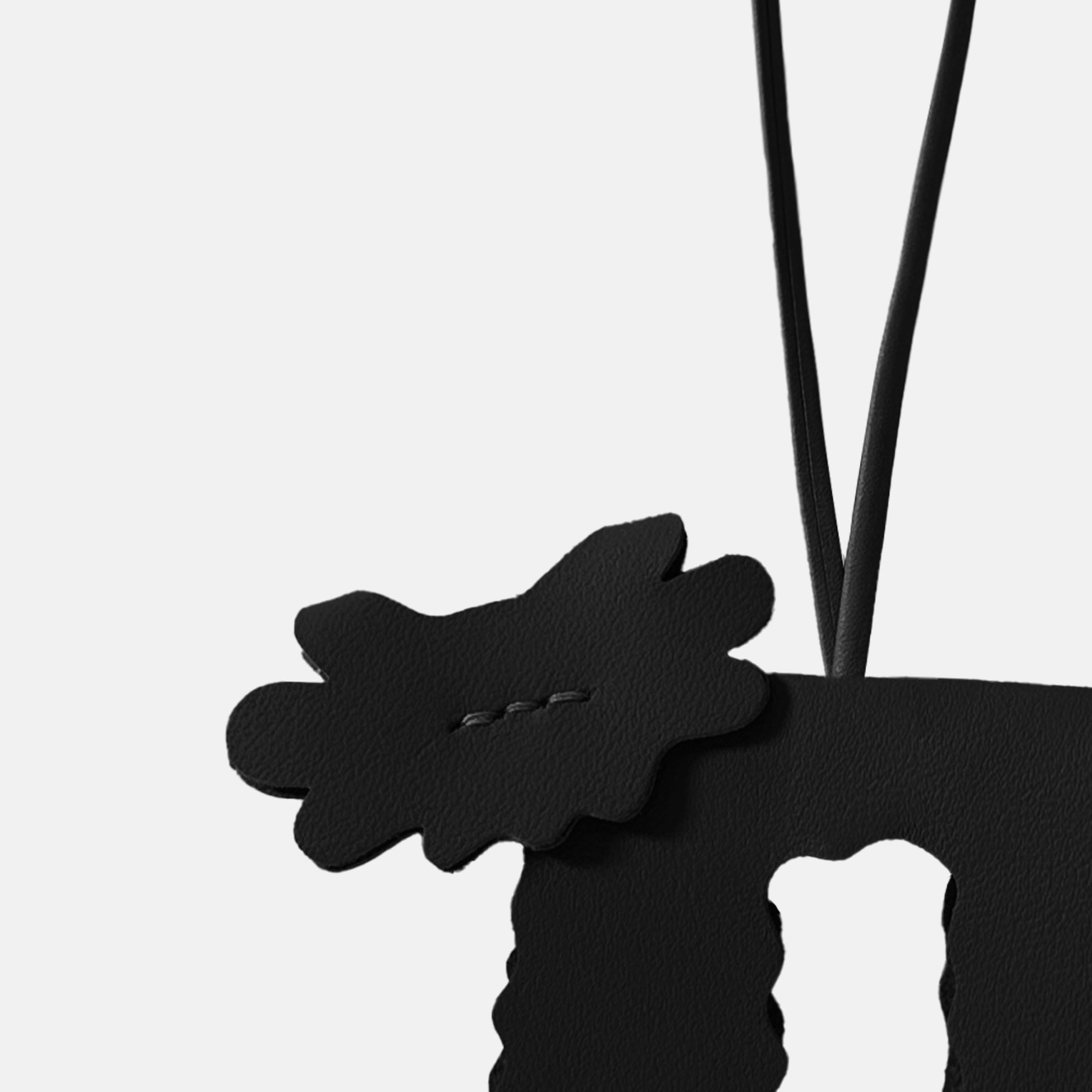 Leather Keyring - Black Fluffy